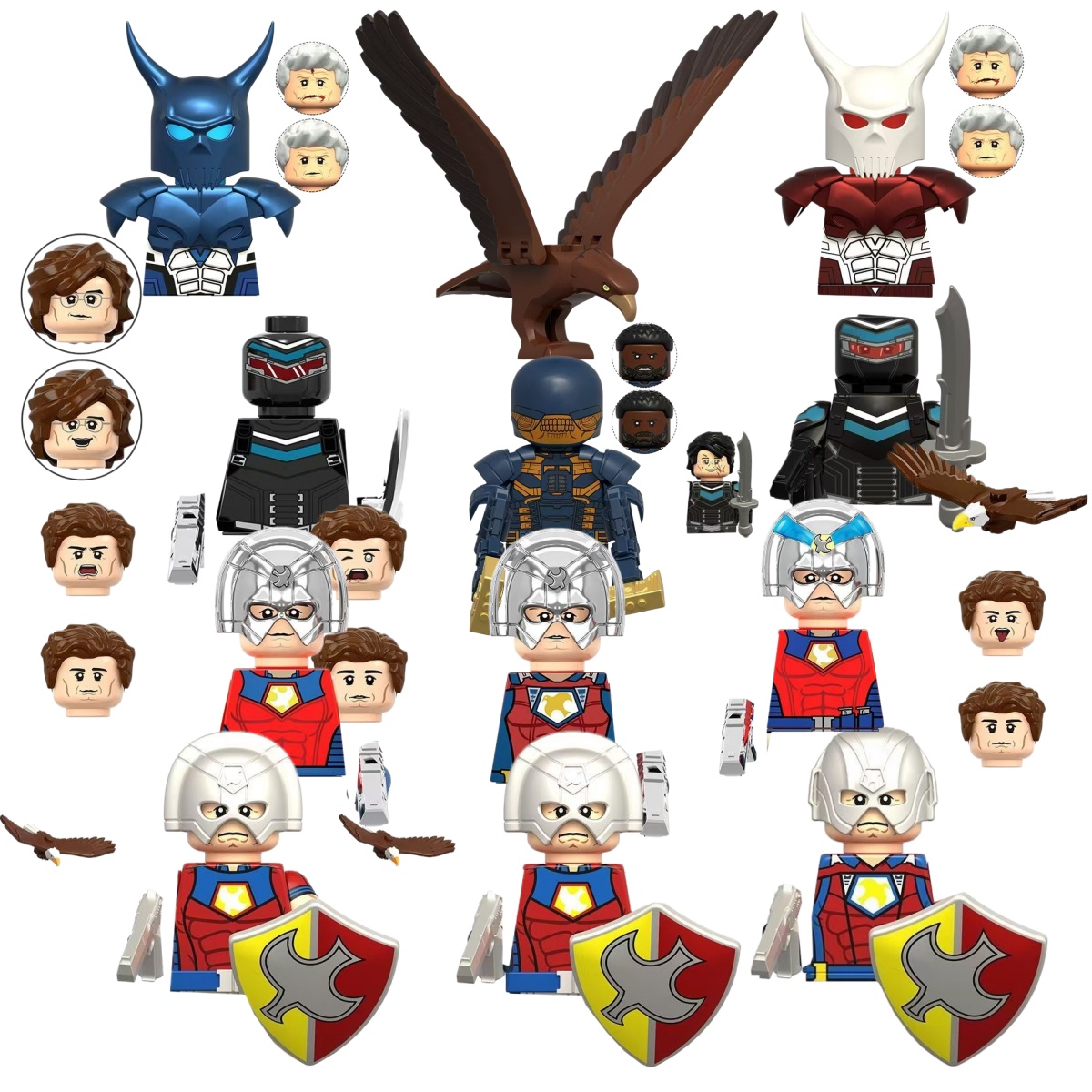 Lego Minifigure Holder - SuicideSquad Peacemaker, Dragón Azul, Dragón Blanco,